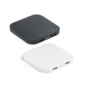 CAROLINE. Încărcător wireless super rapid 15W cu HUB 2 porturi USB-A din ABS reciclat (100% rABS)