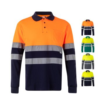 VL PLUTO LARGE. Tricou polo piqué în două tonuri (150g/m²) cu mâneci lungi, din bumbac (55%) și poliester (45%)