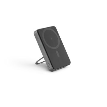 WARSHEL 10. Power bank magnetic de 10'000 mAh cu încărcător wireless ultrarapid de 15W din ABS reciclat (100% rABS) cu suport - Gri inchis