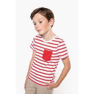 KIDS' STRIPED SHORT SLEEVE SAILOR T-SHIRT WITH POCKET