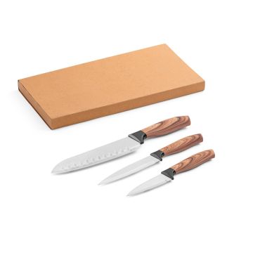 BAHARAT. Set of 3 kitchen knives with stainless steel blades and ergonomic handles - Natural