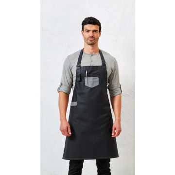 'DIVISION' WAXED LOOK DENIM BIB APRON WITH FAUX LEATHER