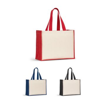 HELSINQUE COLOUR. Canvas bag (320 g/m²), with bottom and sides in laminated jute (350 g/m²) in colors